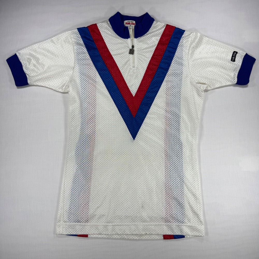 Vtg Pearl Izumi Cycling Jersey Men M Japan Red White Blue Chevron Mesh Pockets